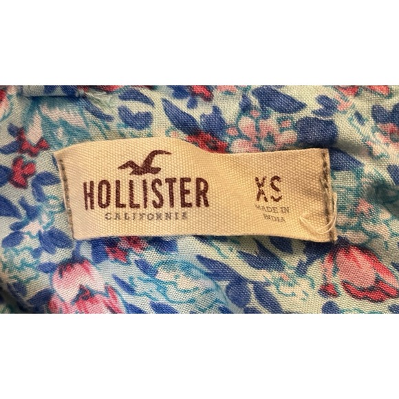 Y2K Hollister Floral Maxi Dress XS Tie Back High Slits Blue Boho Cottagecore - Picture 10 of 11